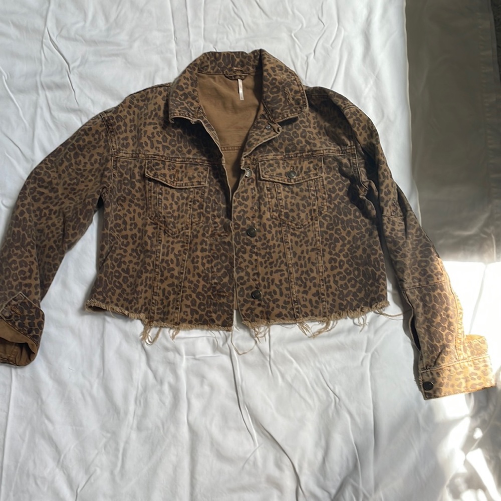 Free people cheetah print Jean jacket